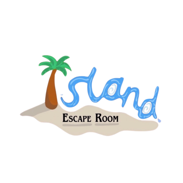 Beach and palm tree logo for the Island Escape Room